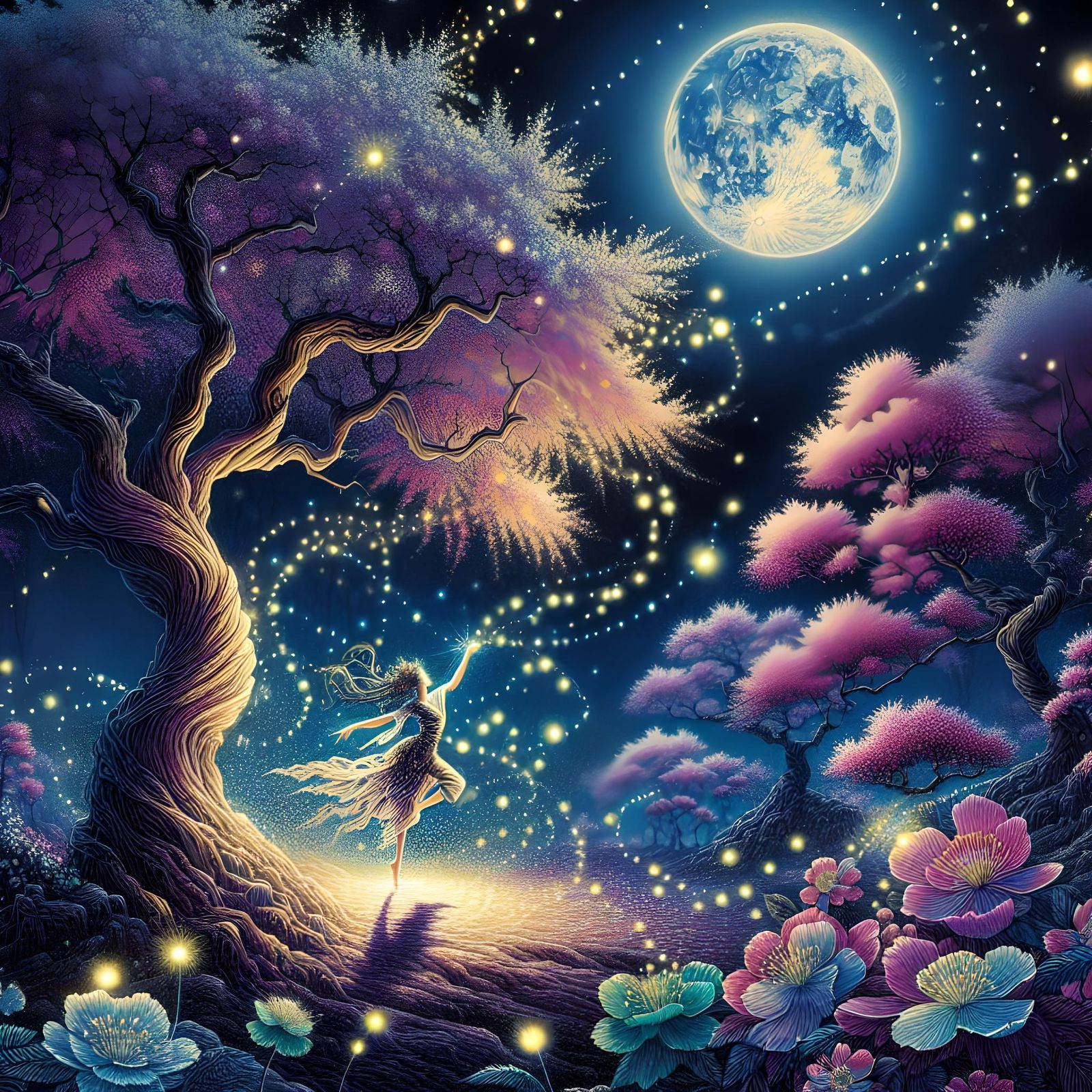 Mystical Tree Spirit Dance Under Moonlight
