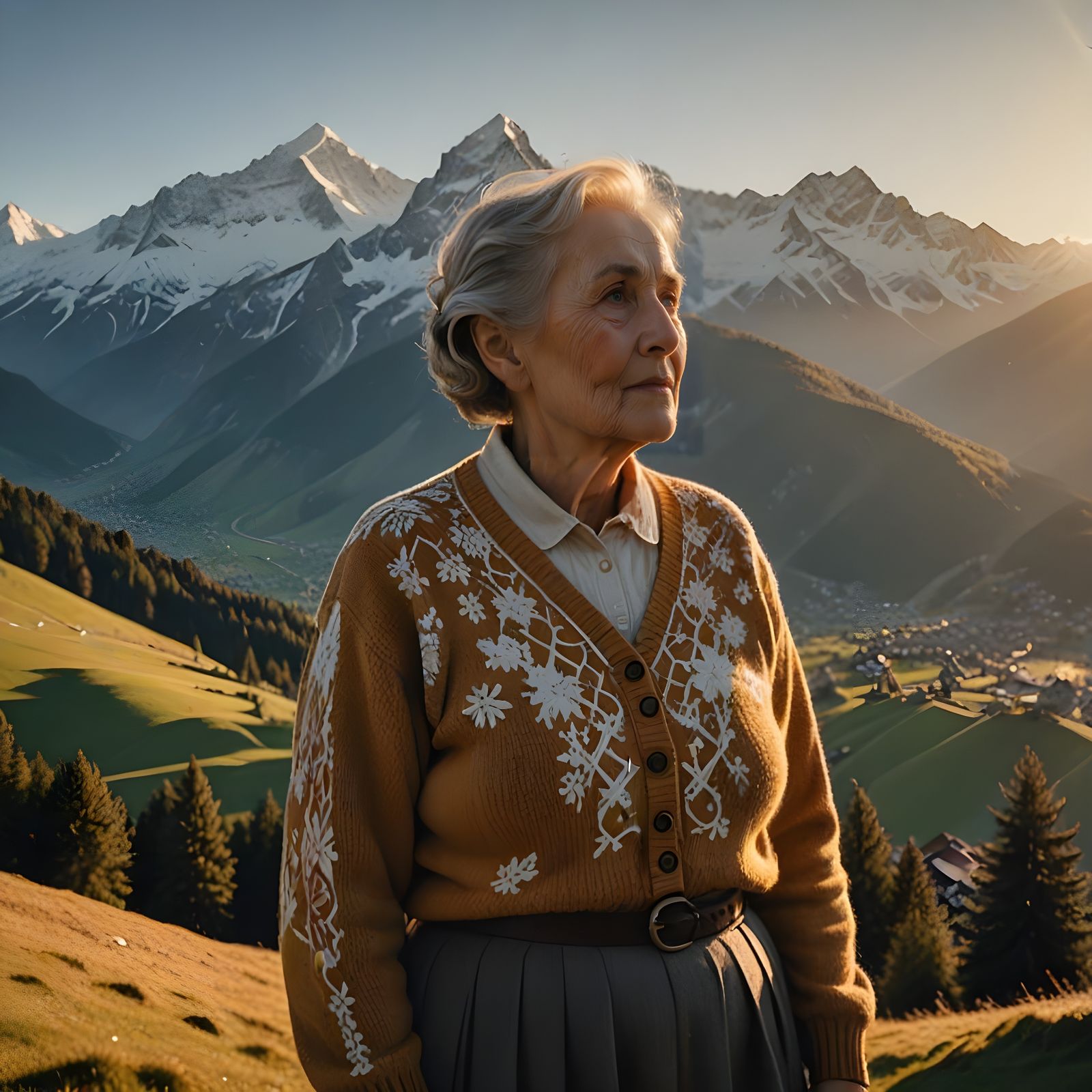 Serene Alpine Sunrise with a German Woman