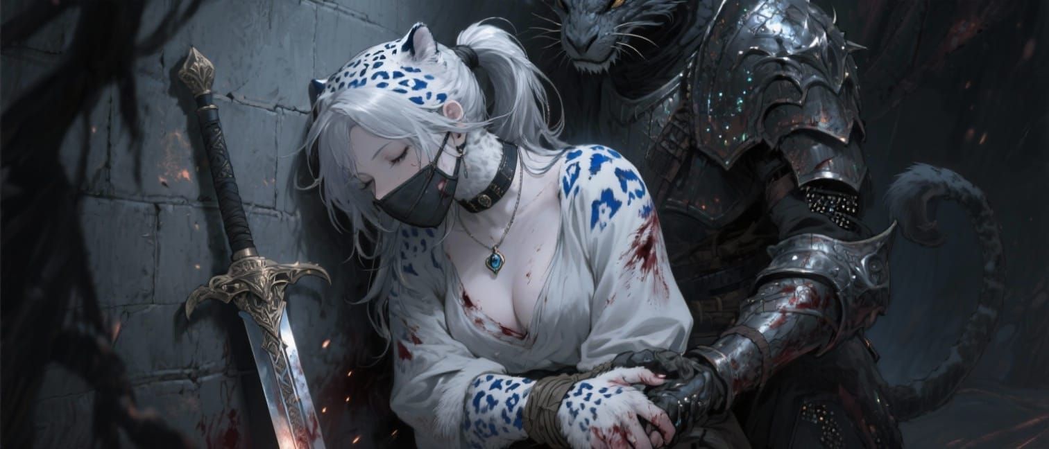 Anime Style Dragon Comforts Injured Snow Leopard