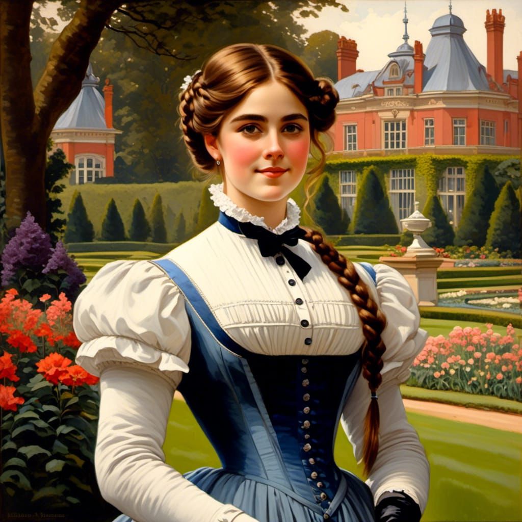 Elegant Victorian Girl in Botanic Garden