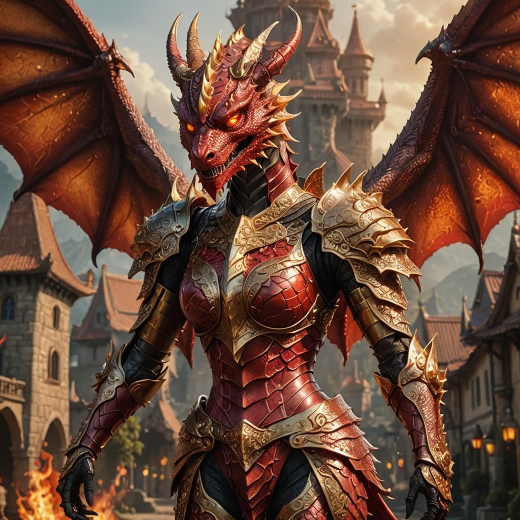 Red Dragon humanoid dragirl