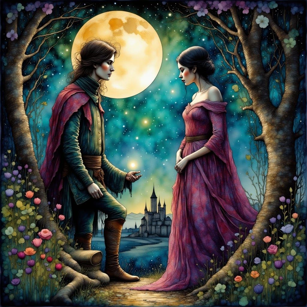 Shakespeare and Sorceress in Comic Book Style