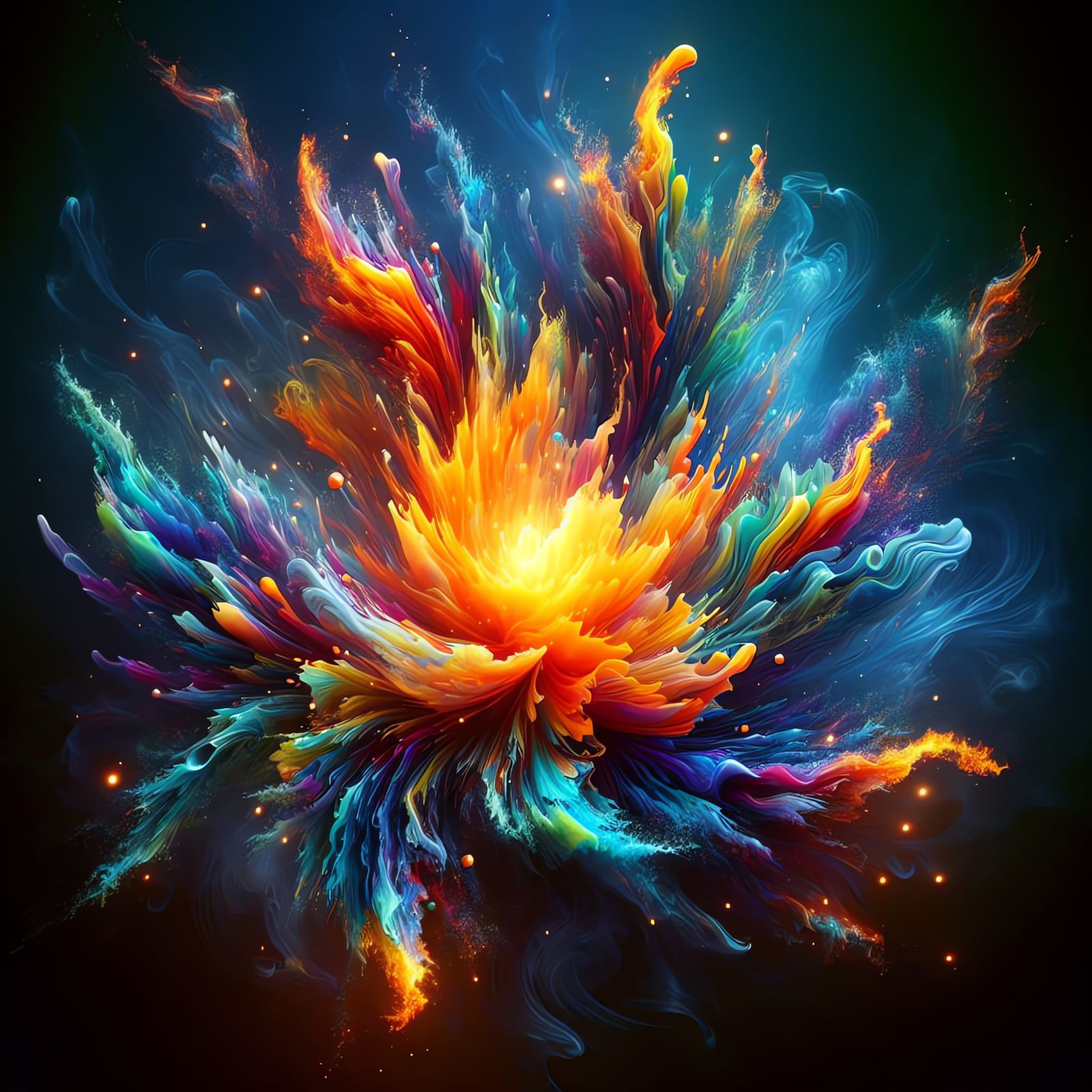 Abstract Explosion of Vibrant Flames: Digital Art