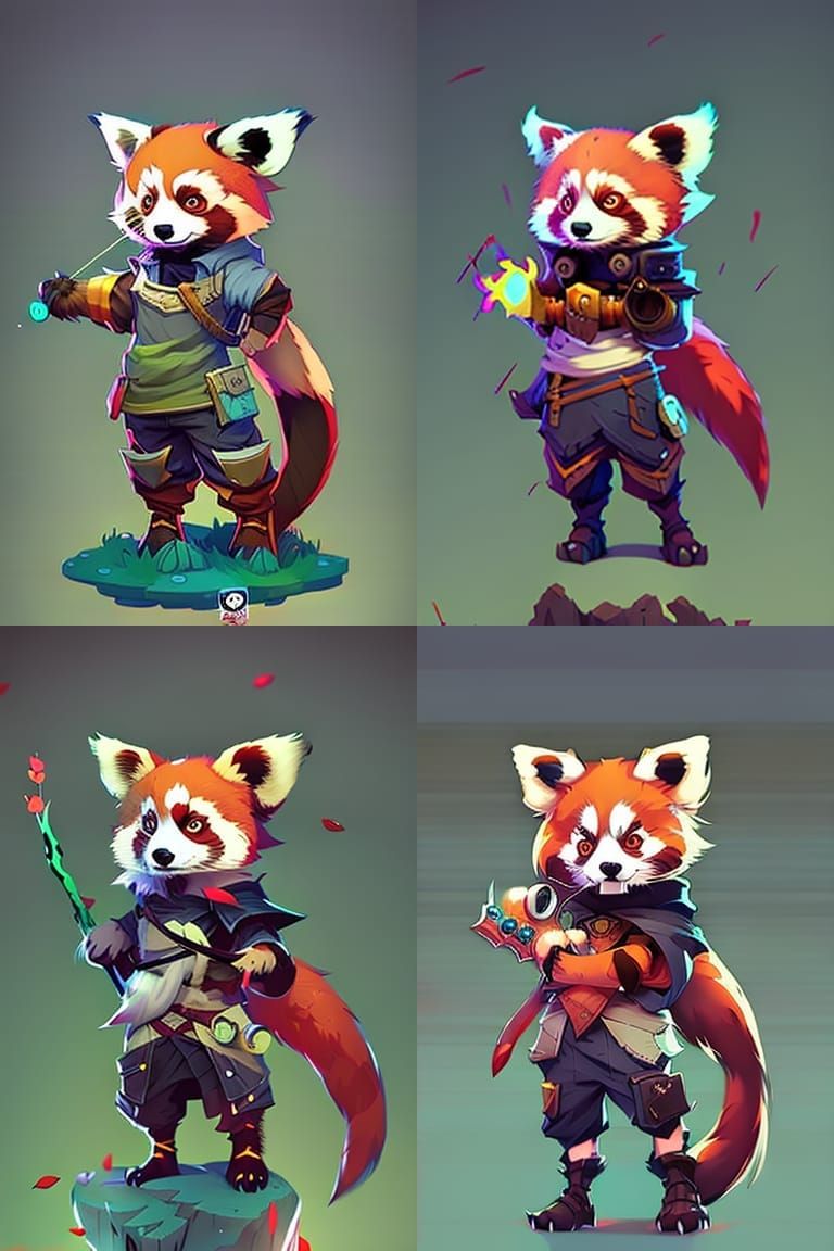 Chibi Red Panda Wizard Digital Art