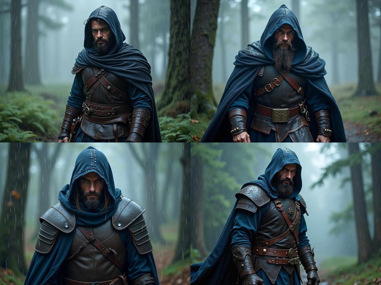 Hyperrealistic Ranger Walking Through Foggy Forest