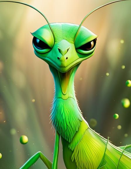 Adorable Praying Mantis in Pixar-Style Graffiti Art