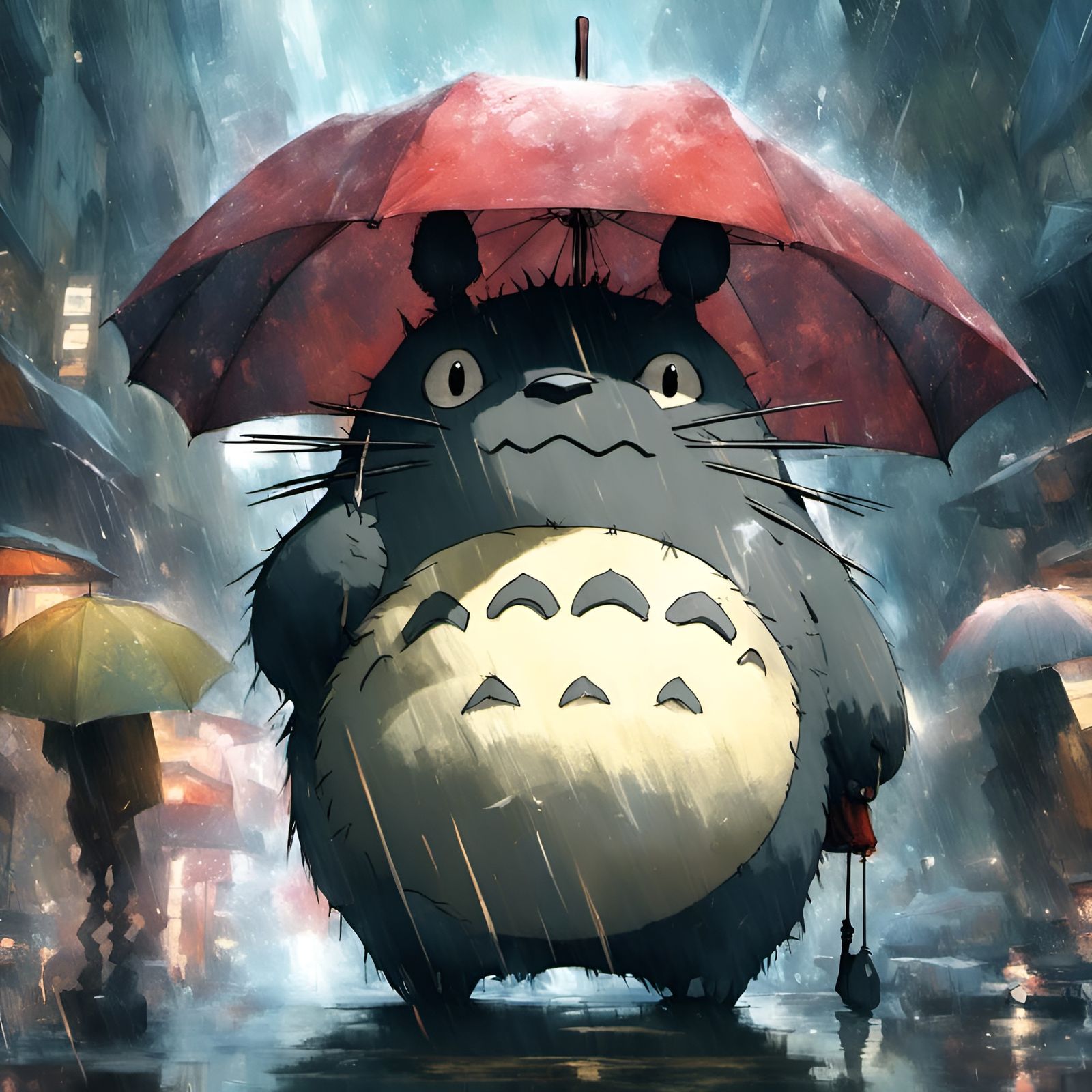 Totoro with Umbrella: Detailed Maximalist Art