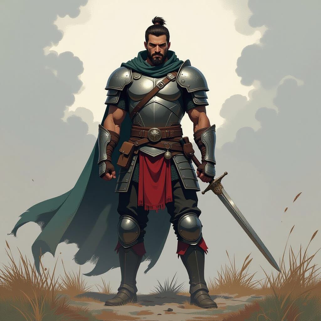 Brave Warrior Stands Tall in Armored Clothing