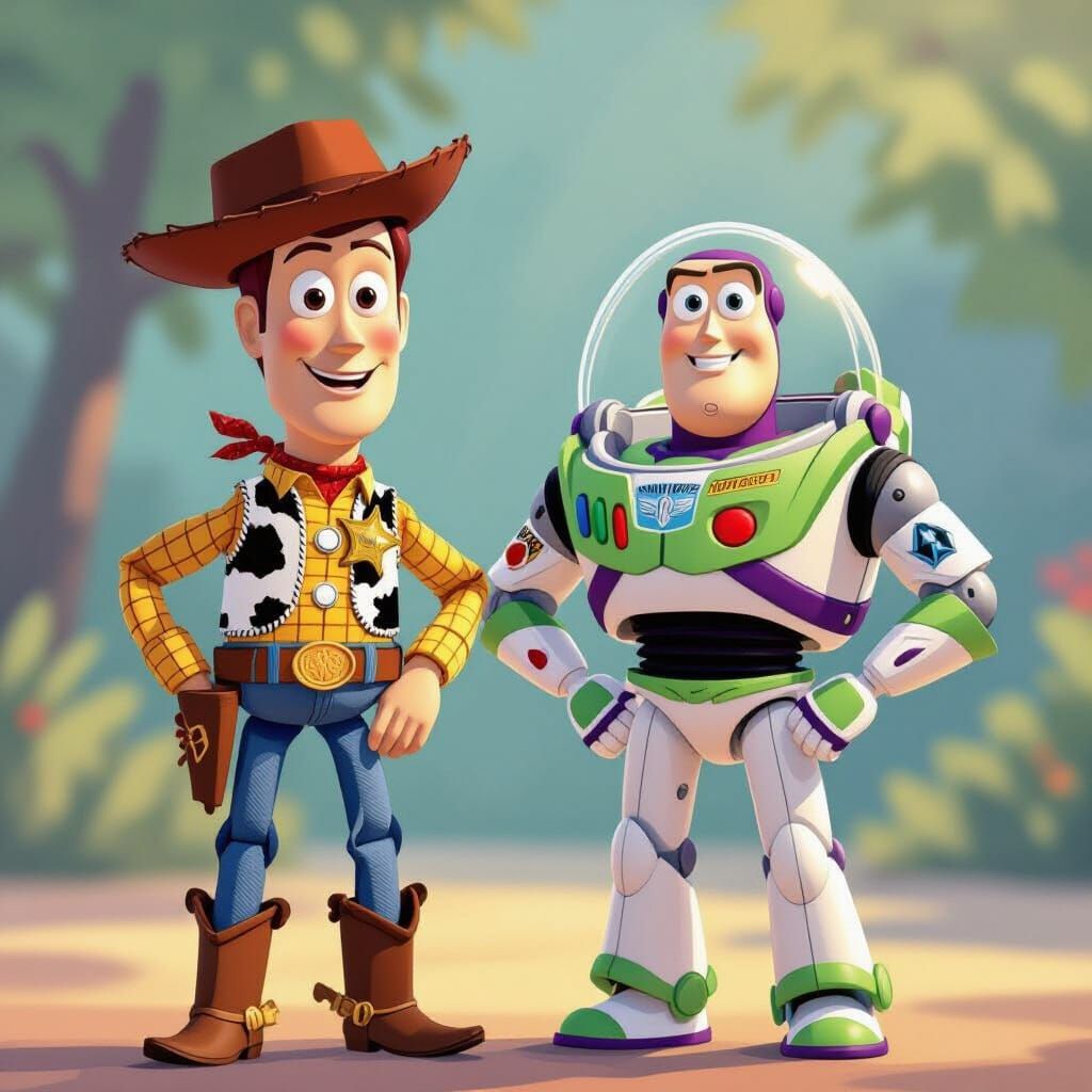 Woody and Buzz Lightyear in Whimsical Cartoon Style