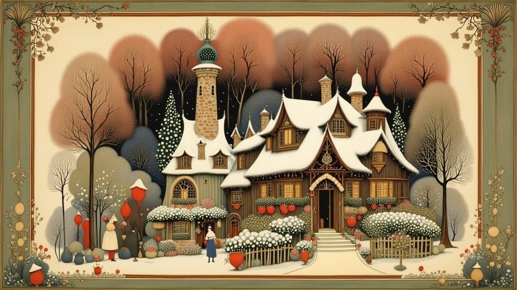 Nostalgic Christmas Carolers in Quaint Winter Village