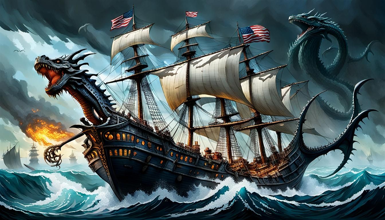 Bones Ship Sailing Stormy Seas