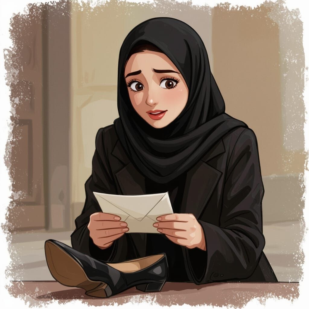 Girl in Hijab Finds Letter: Warm Cinematic Close-Up