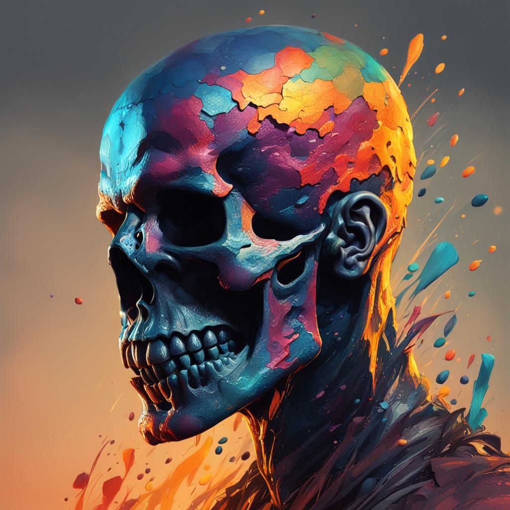 Dramatic Shadowed Skull in Splash Art Style