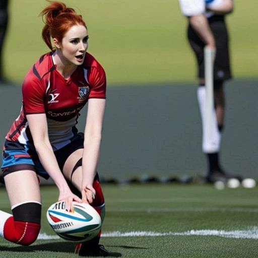 Karen Gillan playing rugby