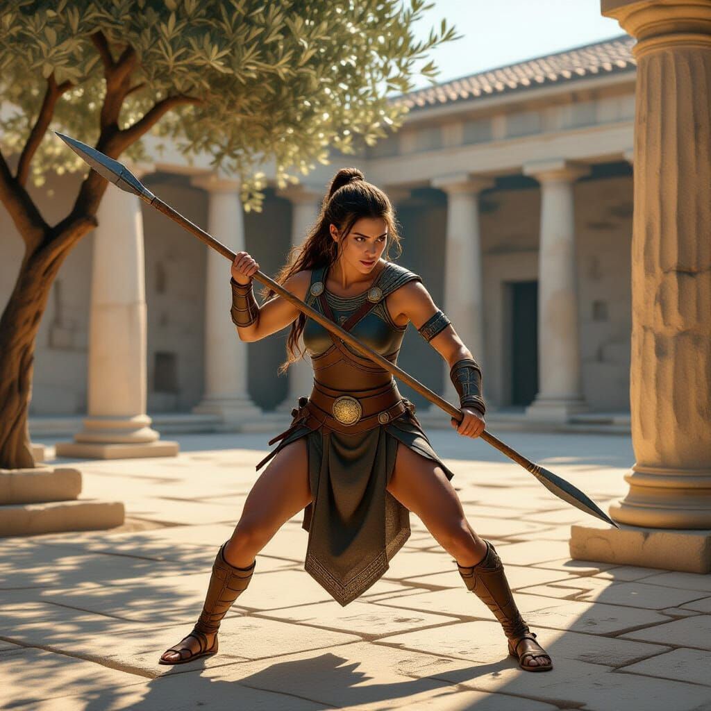 Spartan Warrior Training at Dawn in Hyperrealistic Style