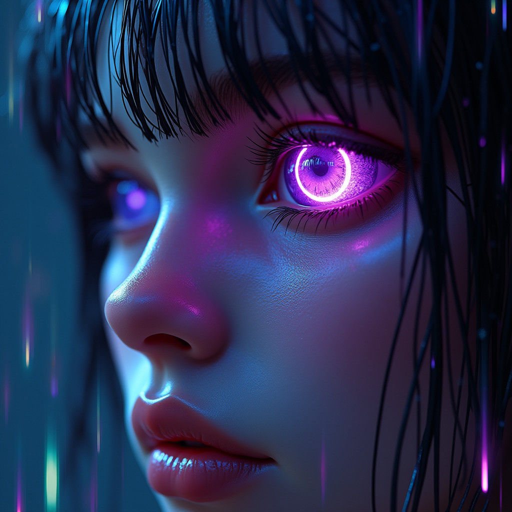 Surreal Cyberpunk Portrait: Extreme Close-Up of Glowing Eye