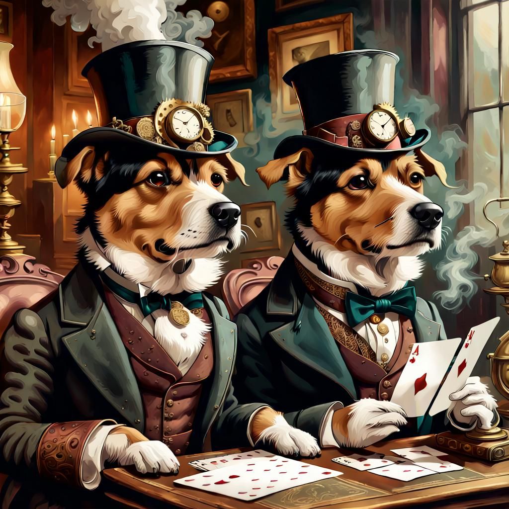 Dogs Playing Poker in Steampunk Victorian Style