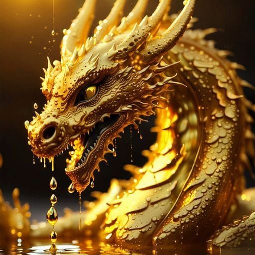 Golden Dragon Dripping Gold: Hyperrealistic Digital Art