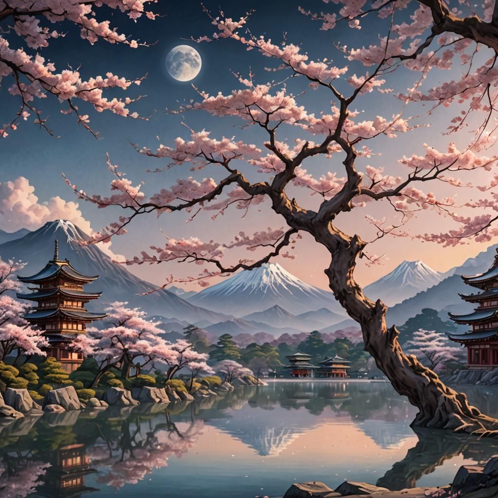 Ancient Sakura Tree by Luminous Lake