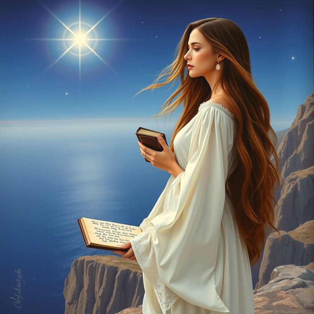 Ethereal Beauty on the Cliff's Edge, in Pre-Raphaelite Style