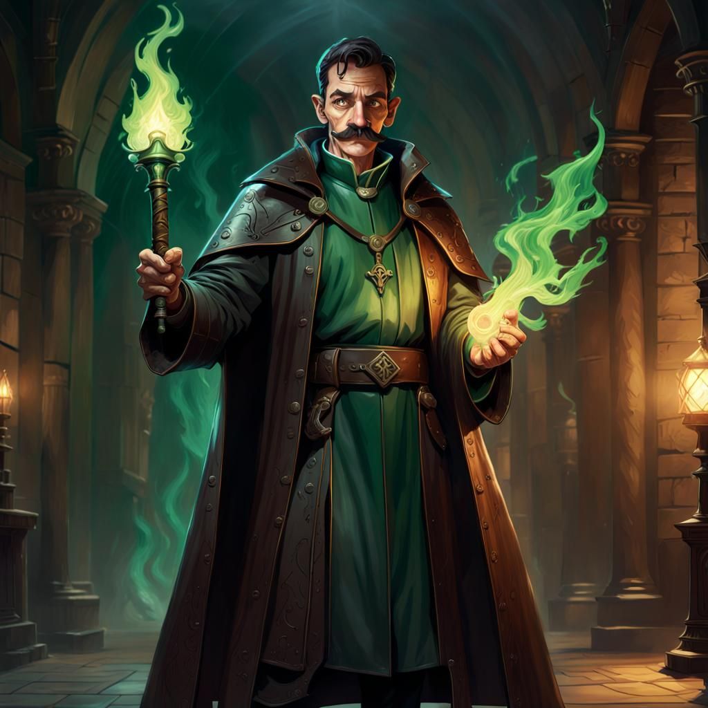 Priest Wizard with Flaming Sword: Dark Fantasy Art