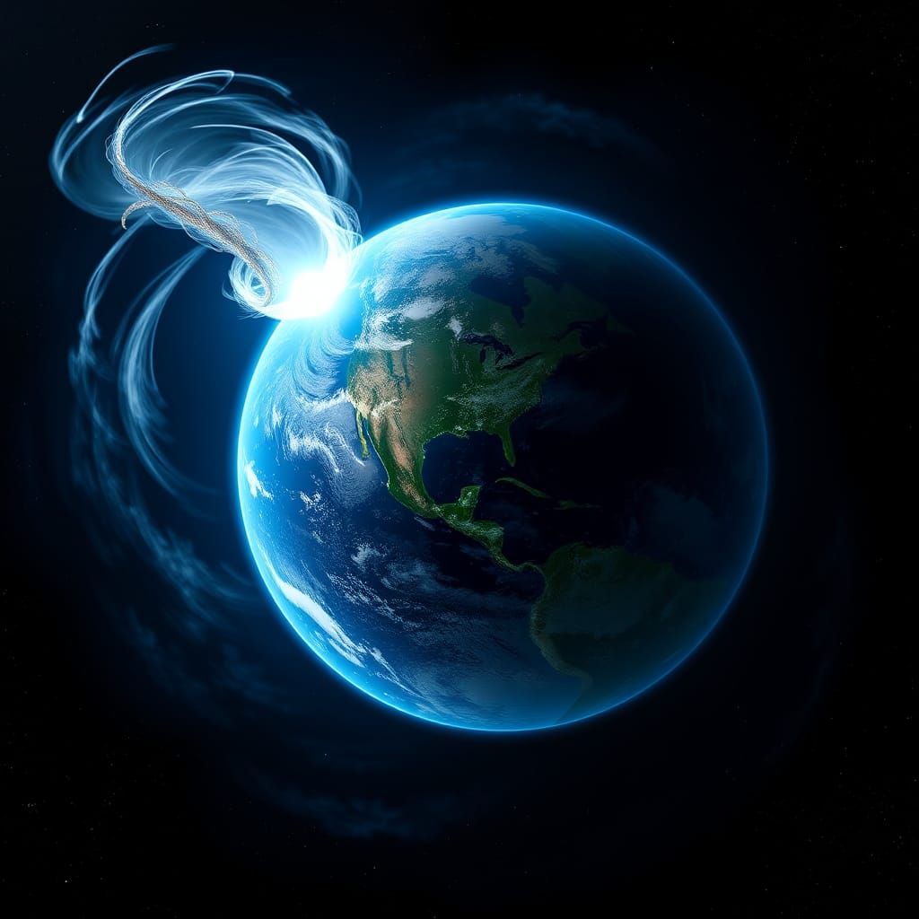 Comet Orbiting Moon and Earth in Hyperrealistic Style