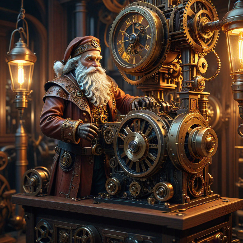 Steampunk Clockwork Santa in Intricate Victorian-Era Engine