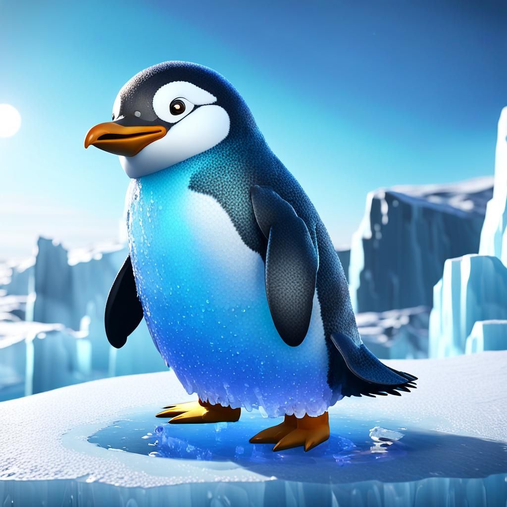 Icy Penguin Statue with Blue Aura Lights