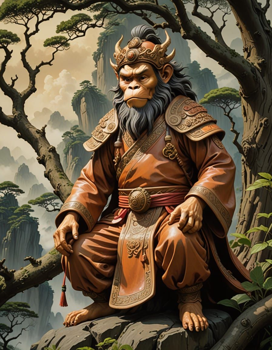 Chinese Terracotta Monkey King Heroic Figure