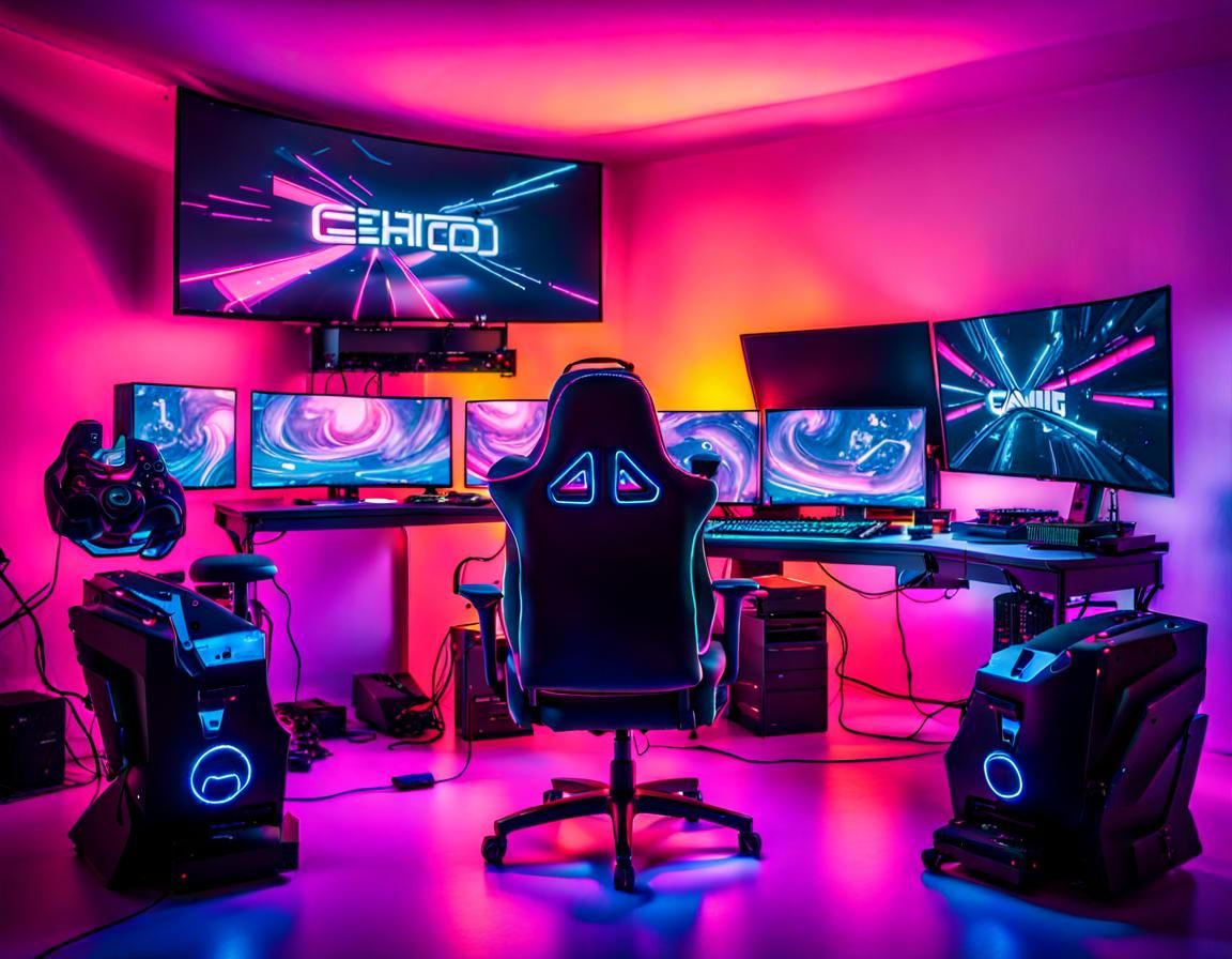 Ultimate Gamer's Setup with Neon Lighting
