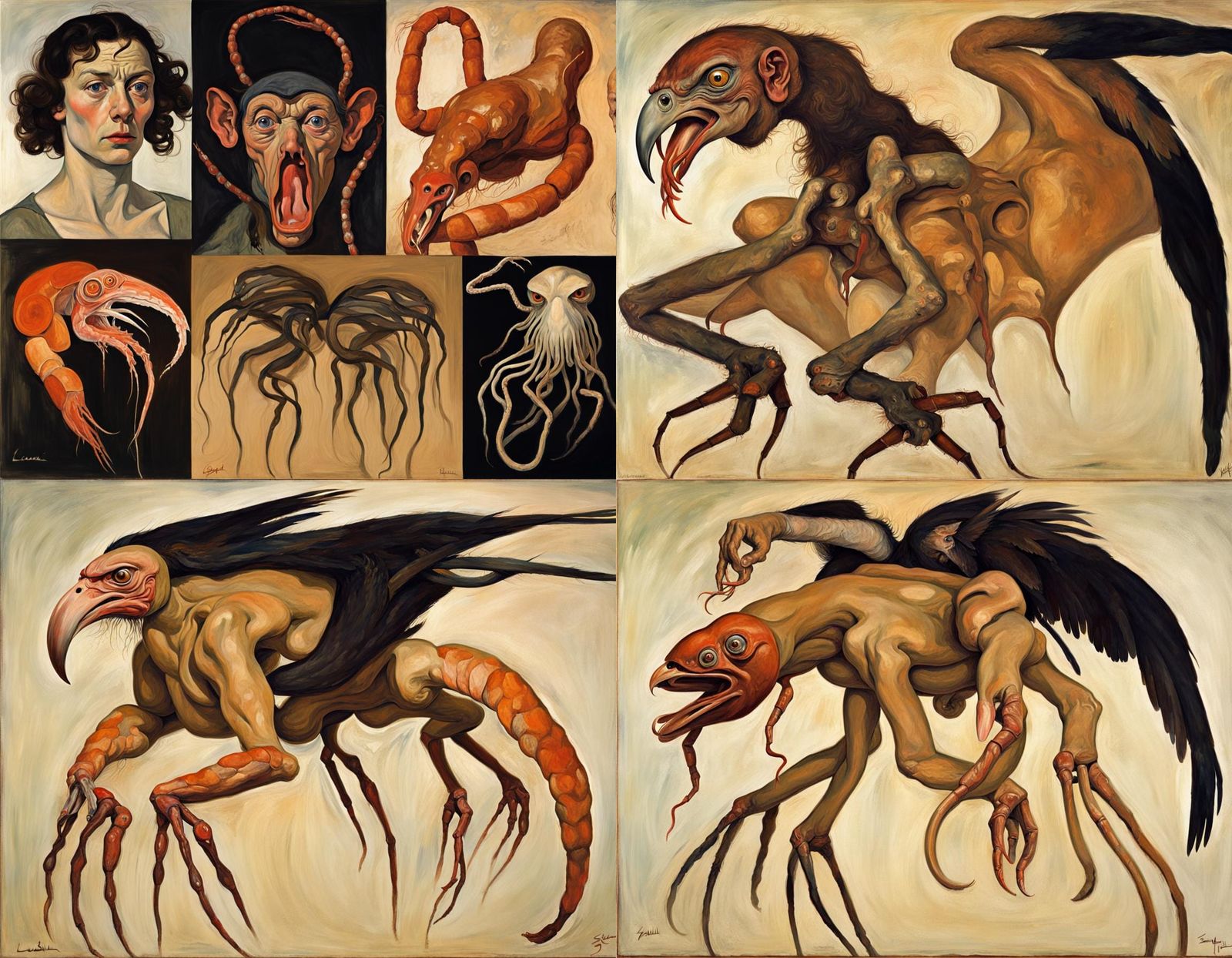 Grotesque Mutant Creature in Oil Painting Style