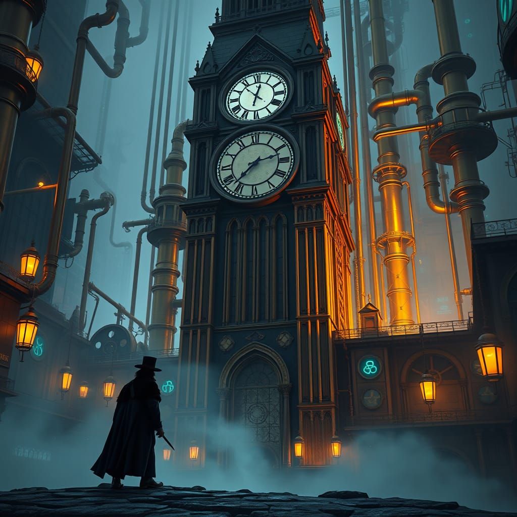 Steampunk Metropolis: Dark Magician and Clock Tower