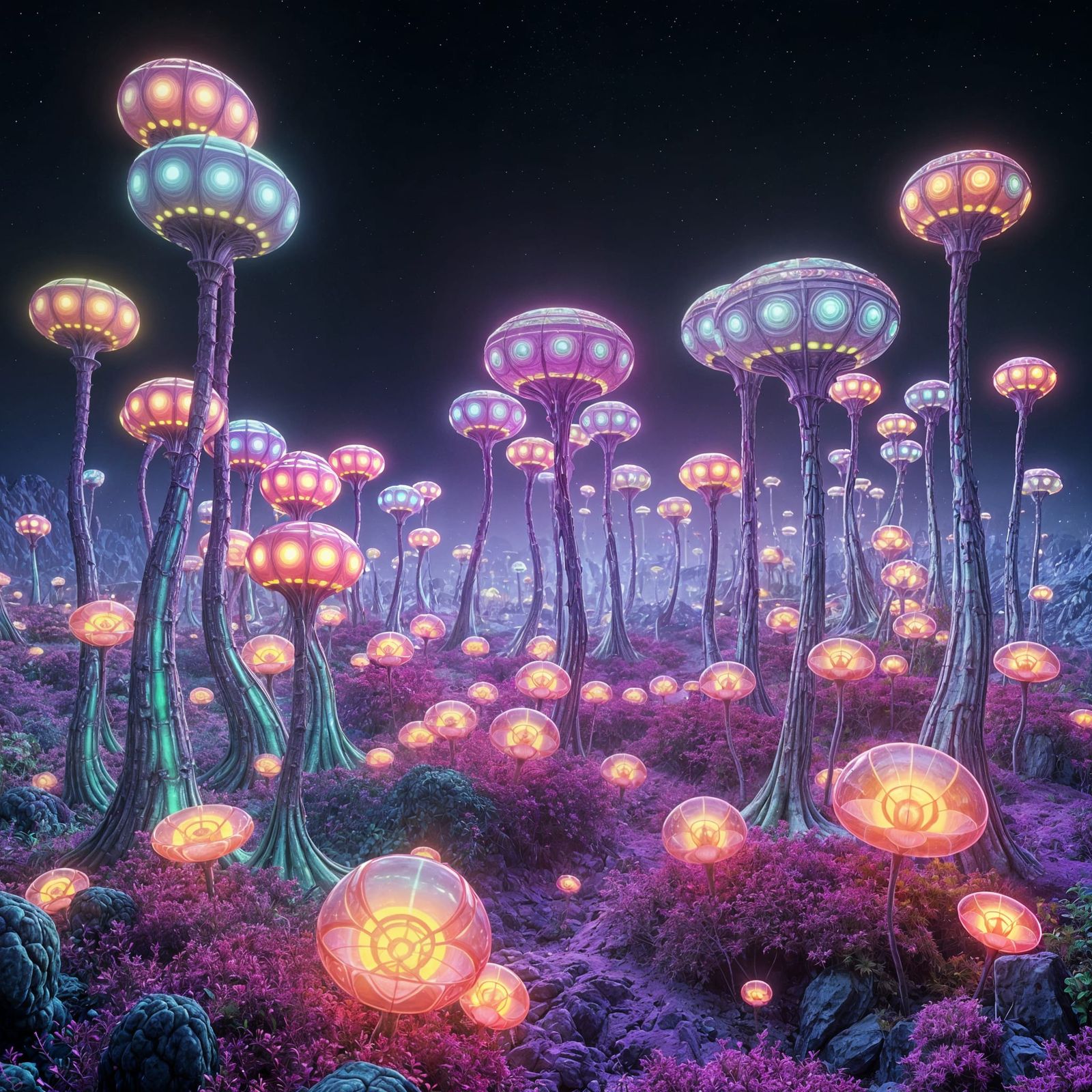 Surreal Neon Botanicals Thrive on Distant Alien World