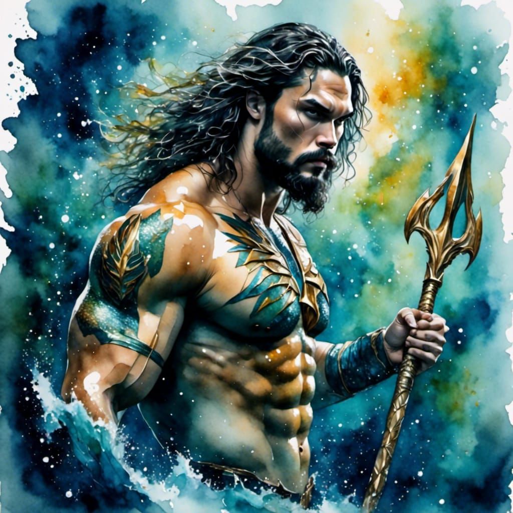 Aquaman Portrait in Dark Watercolor Style
