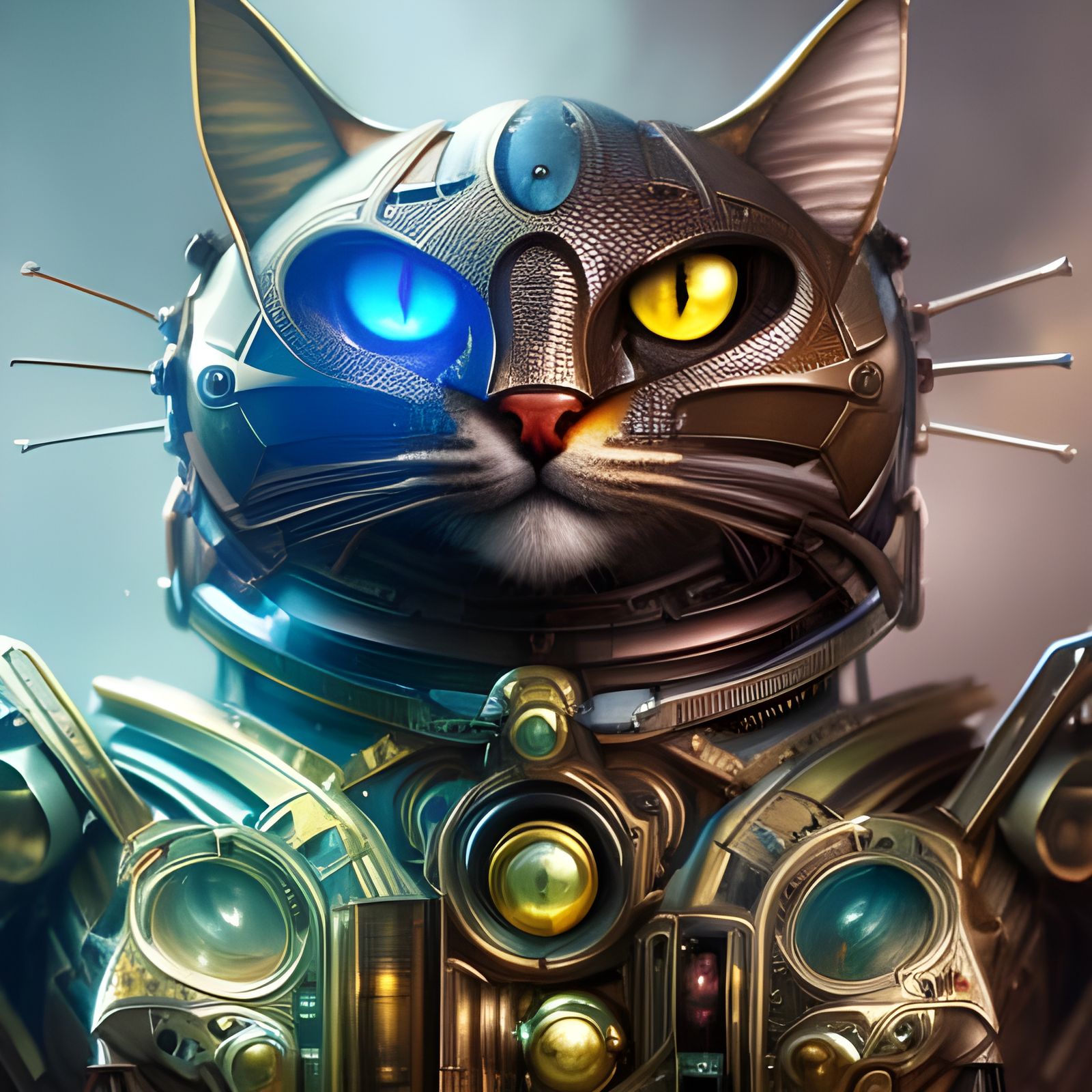 Armored Steampunk Mechanical Cat Fantasycore Artwork