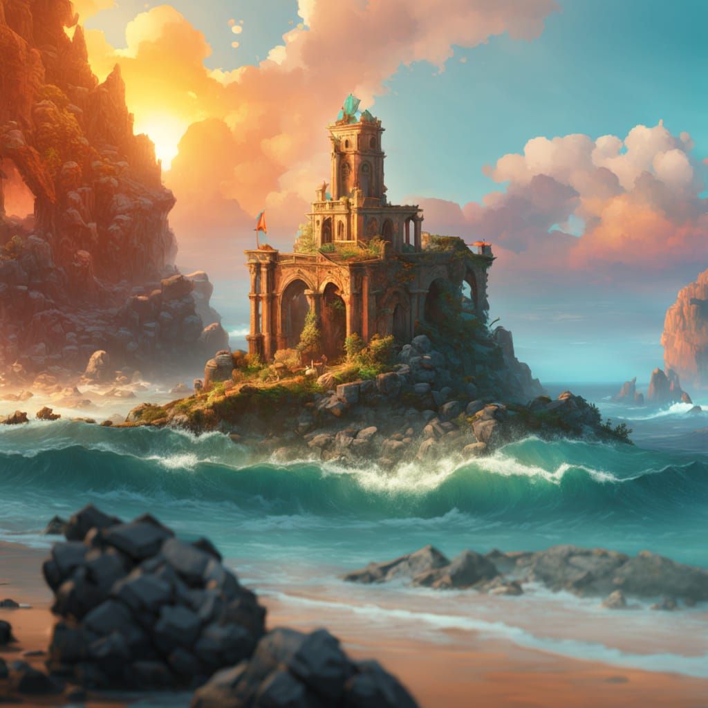 Seaside Ruin Concept Art in Triadic Colors