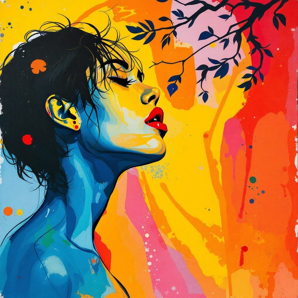 Liberated Street Scene in Vibrant Watercolor Expressionism