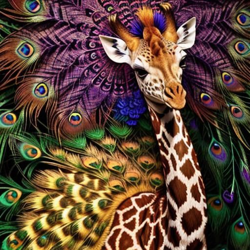Giraffe-Peacock Hybrid with Peacock Tail Pattern