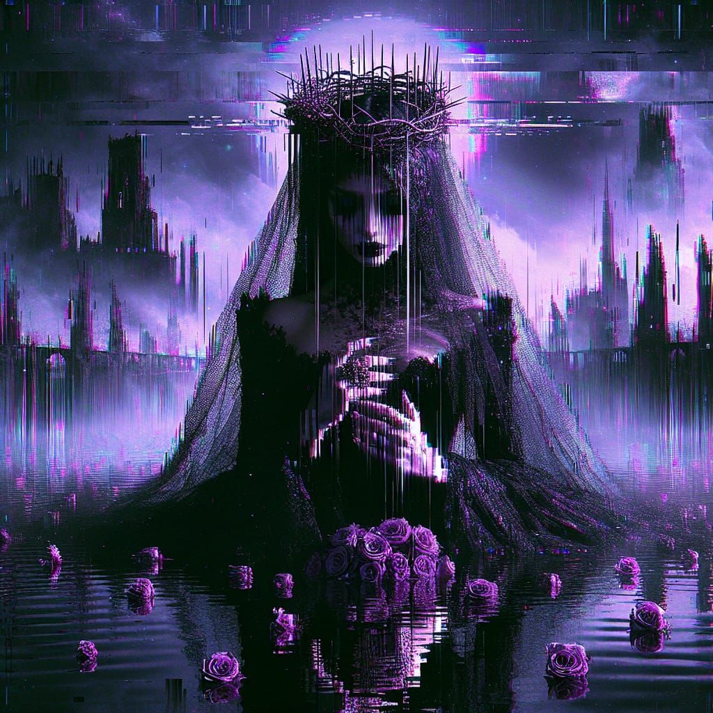 Gothic Queen Hologram in Glitch Art Style