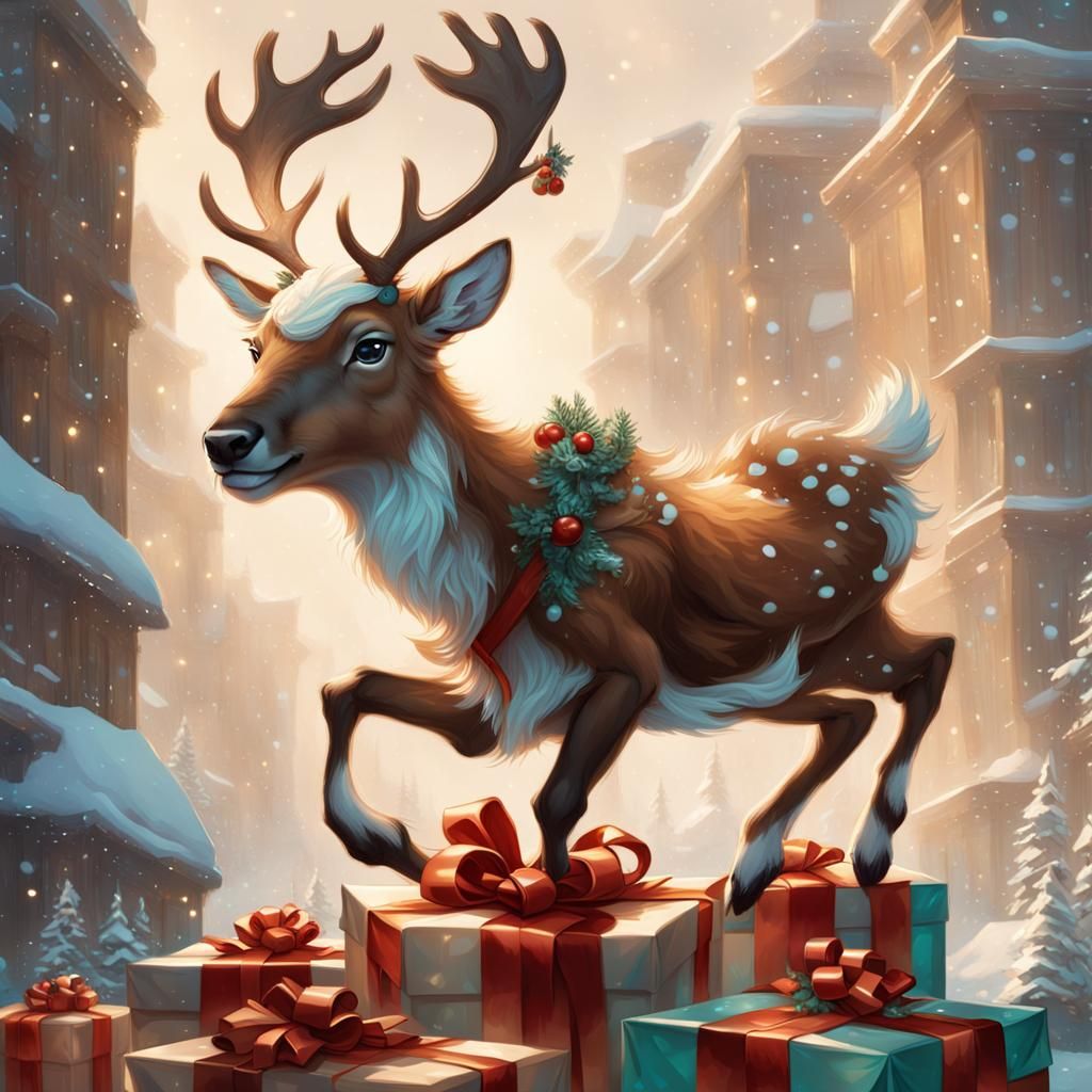 Festive Reindeer Leaps in Holiday Celebration