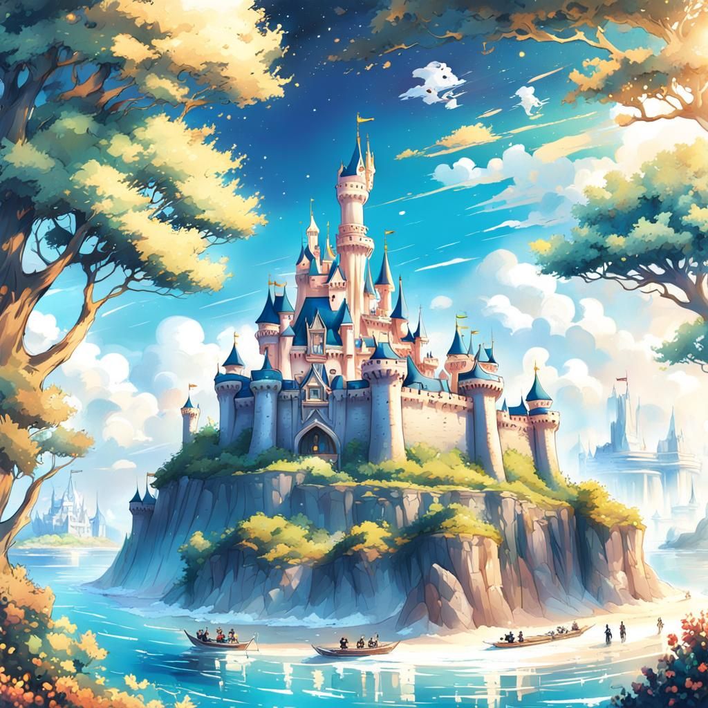 castle rising majestically from an island