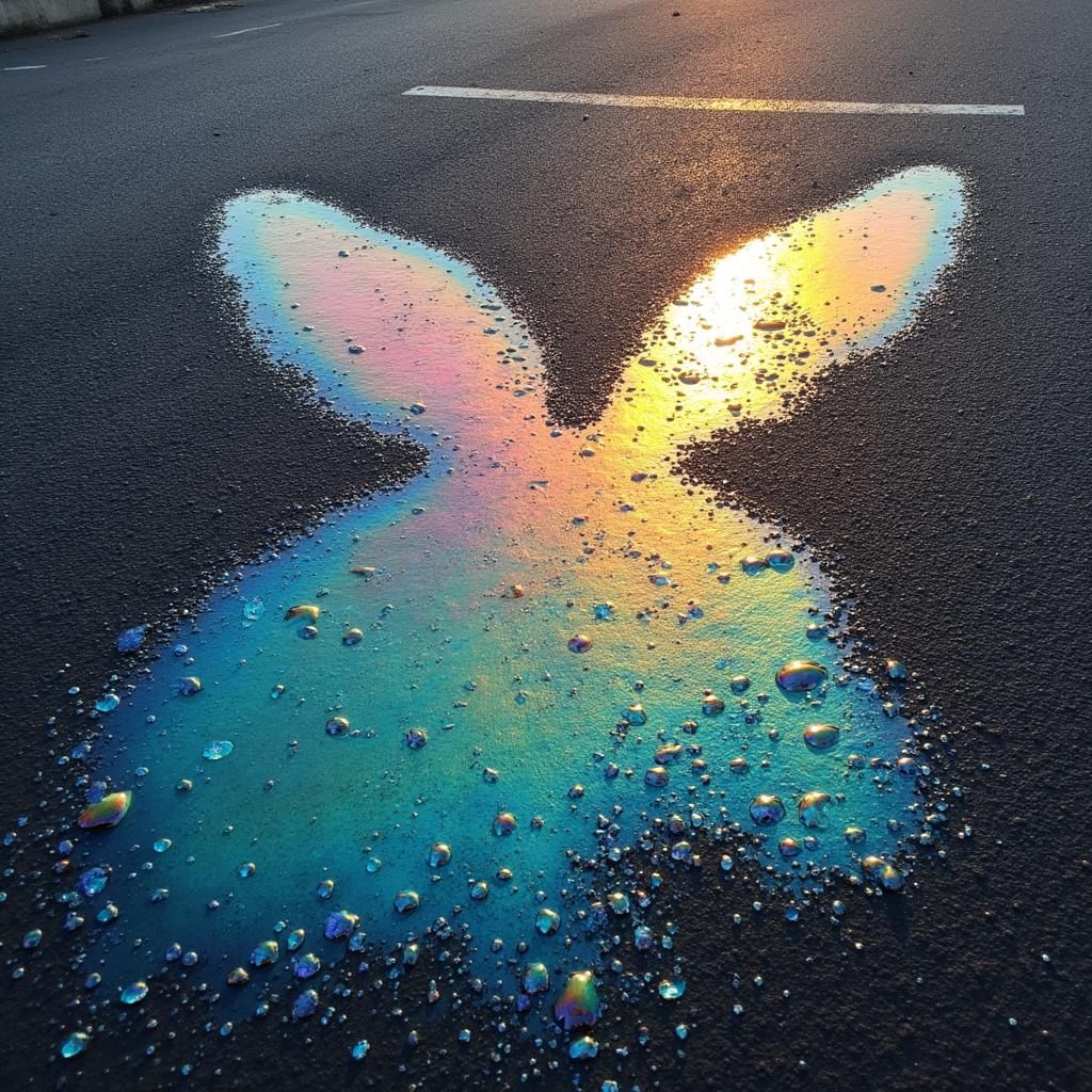 Iridescent Oil Spill Rabbit in Abstract Style