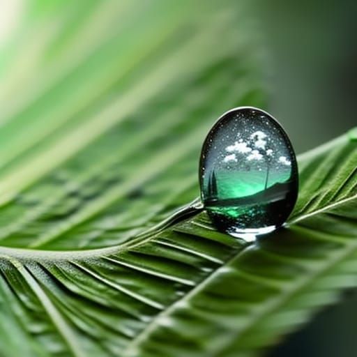 Macro Water Drop on Leaf: Digital Matte Painting
