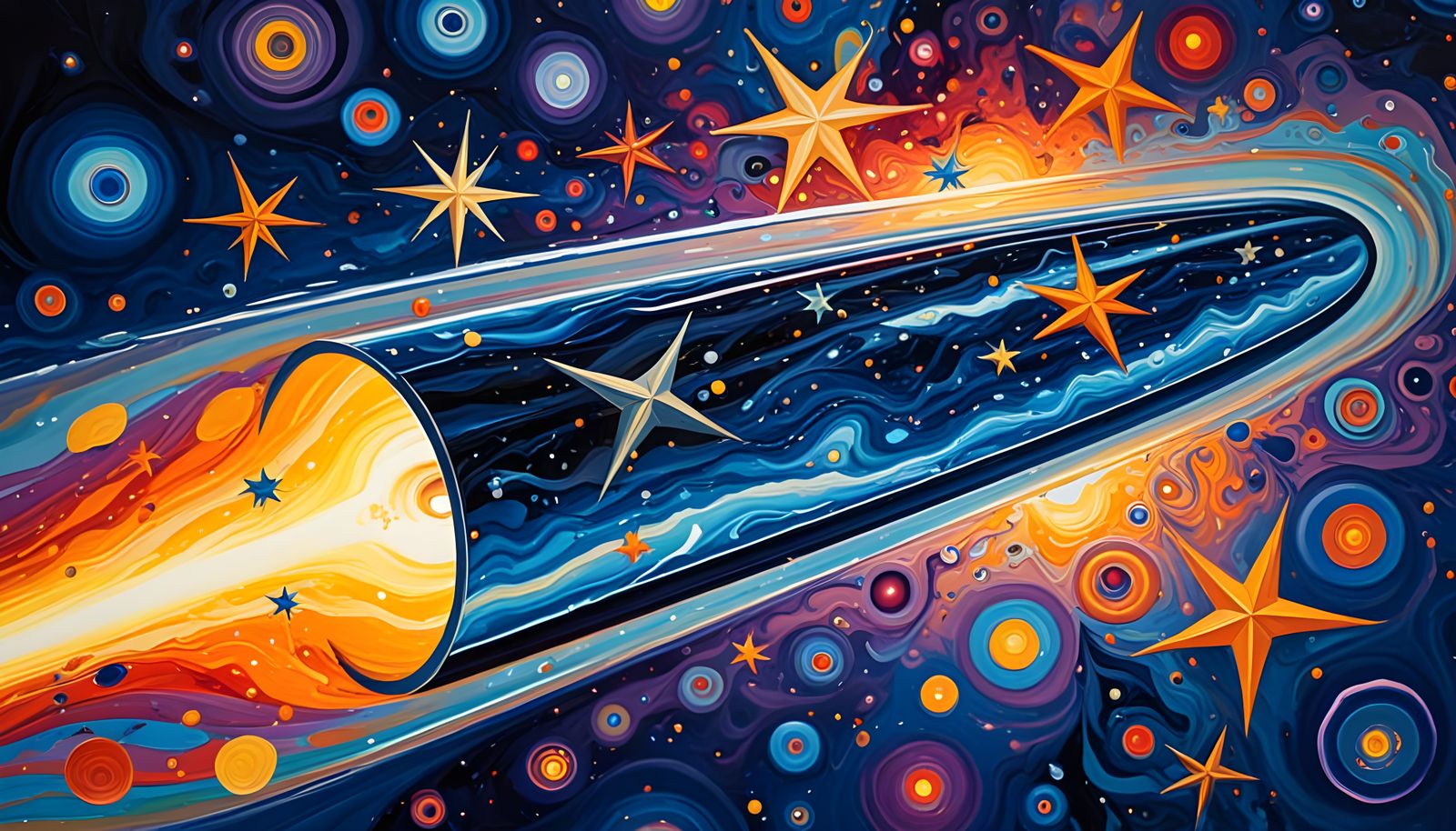 Reflective Blue Cylinder with Plasma Exhaust as Impasto Pain...