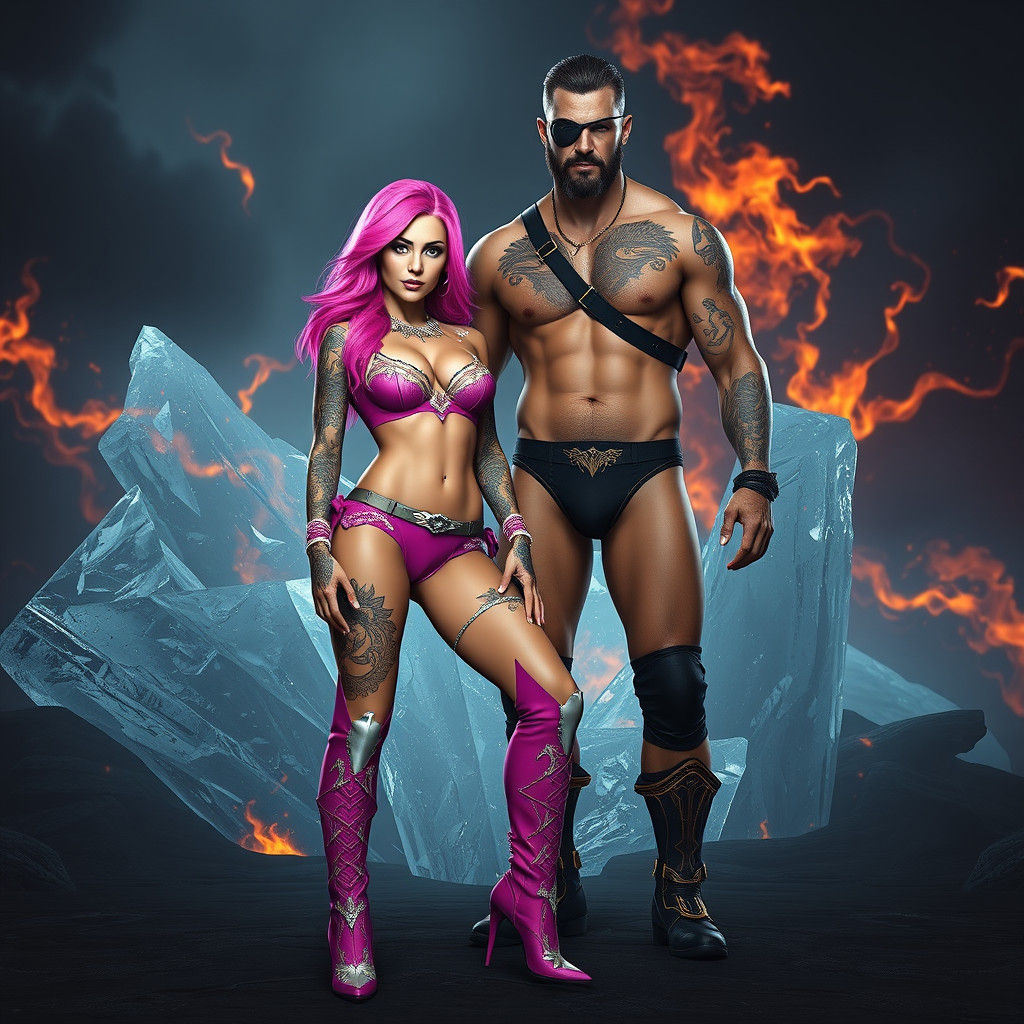 Pink-Haired Woman in Fantasy Landscape