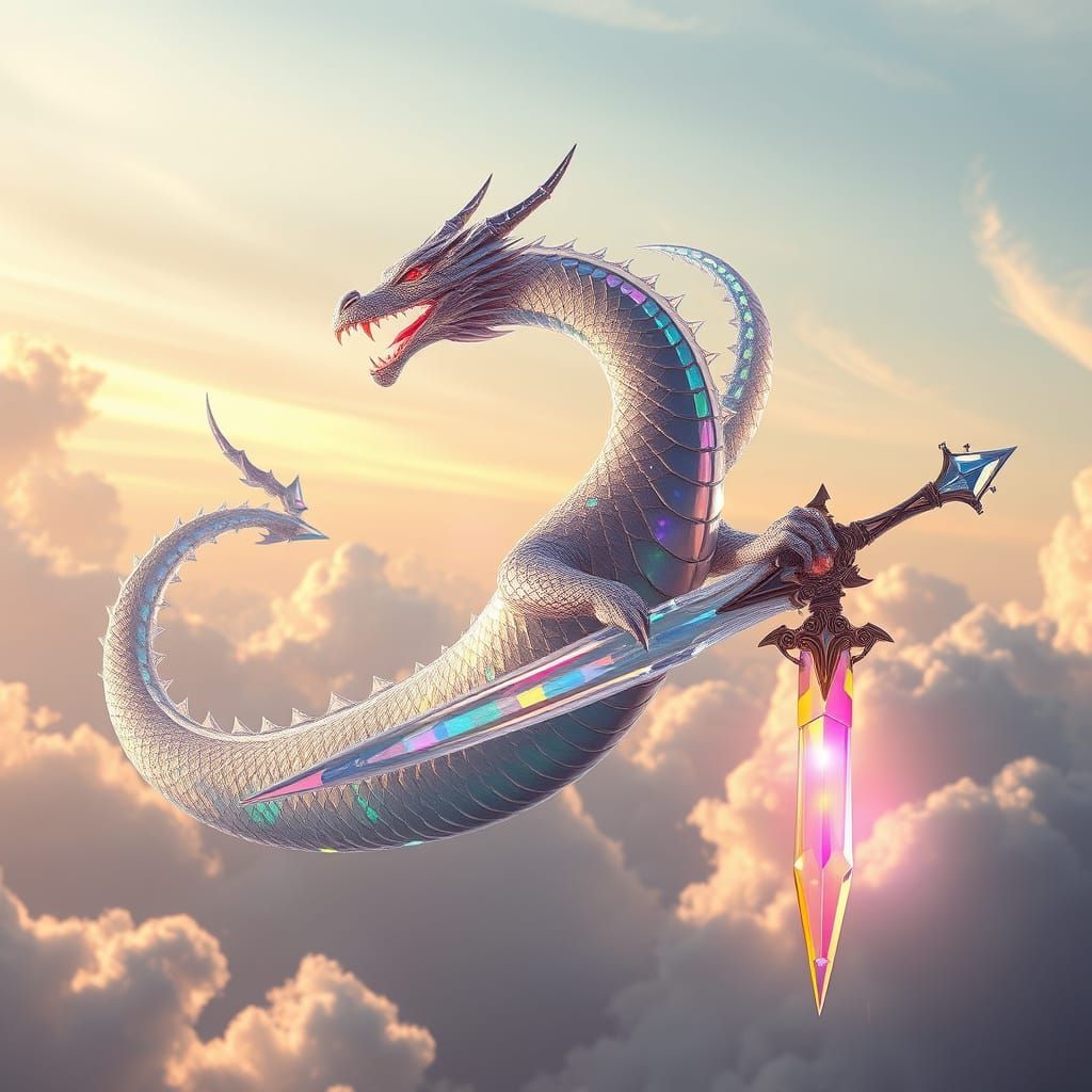 Crystal Dragon Soaring Through Dawn Sky