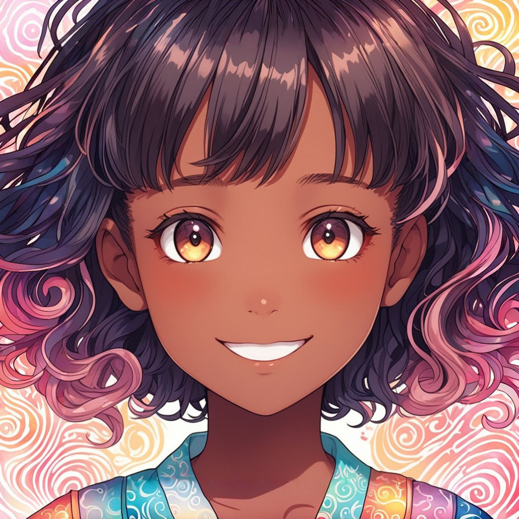 Vibrant Anime Goddess with Dark Skin