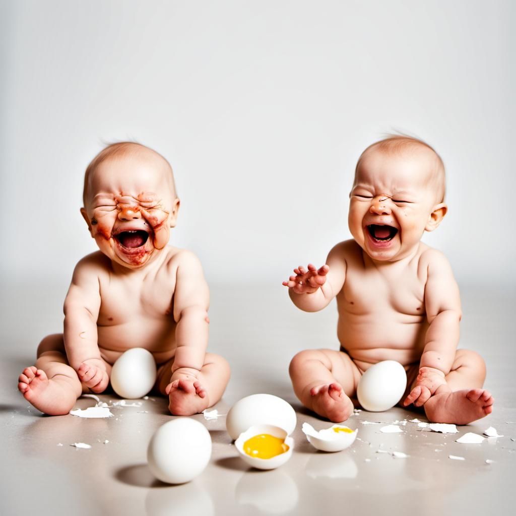 Toddlers Laughing at Broken Eggs