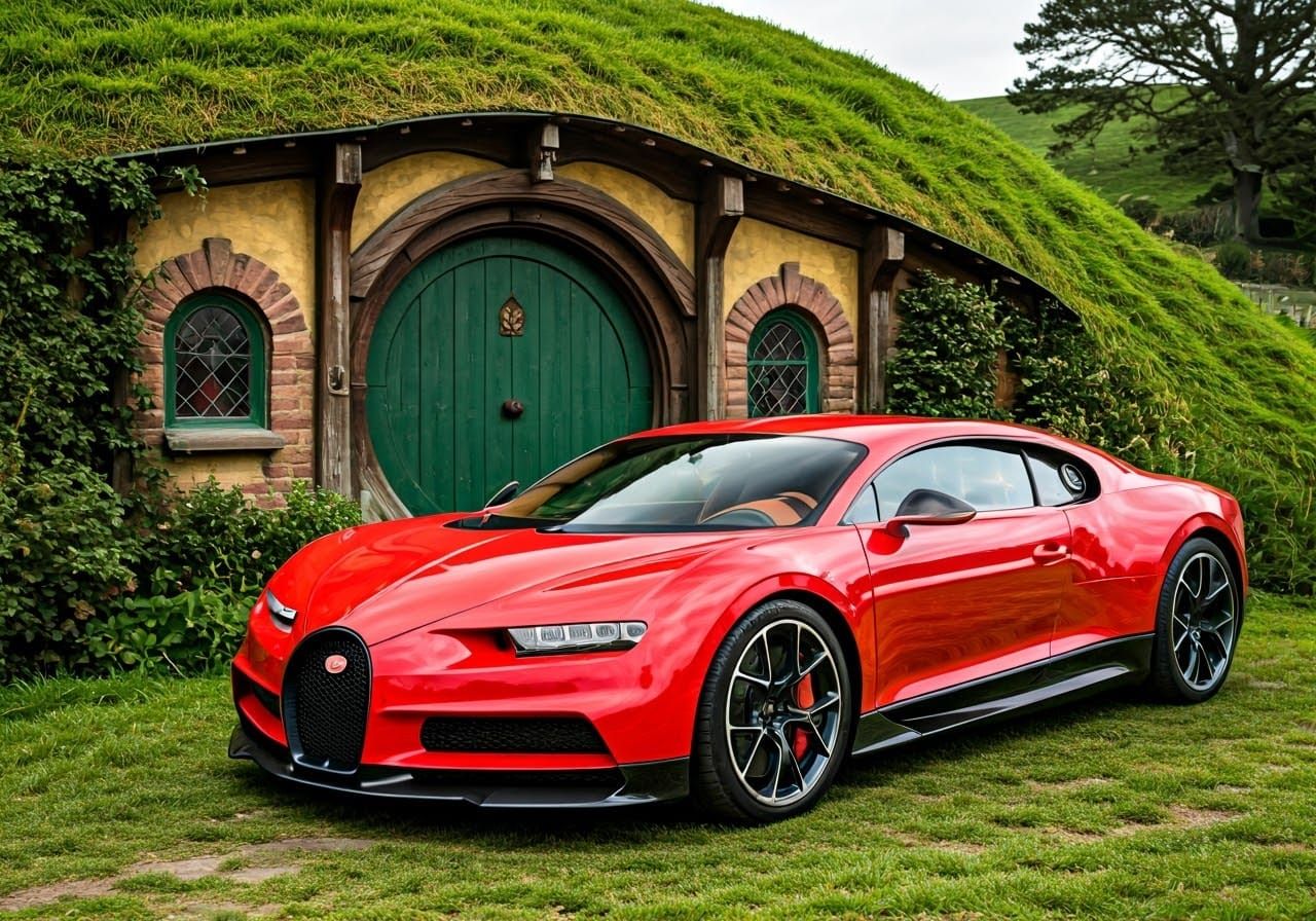 Bugatti Bolide Parked in Hobbit Shire, Art Deco Style