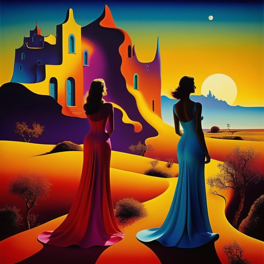 Surreal Landscape with Elegant Female Silhouettes